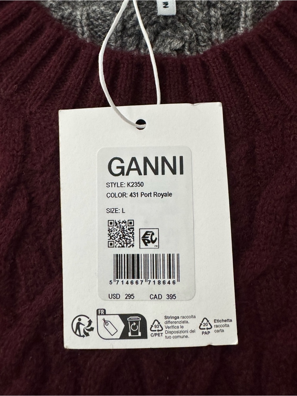 (NWT) Ganni Wool Cashmere Cable Vest in Port Royale - Large - Picture 4 of 6